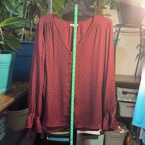 Maurices maroon polka dot button up blouse